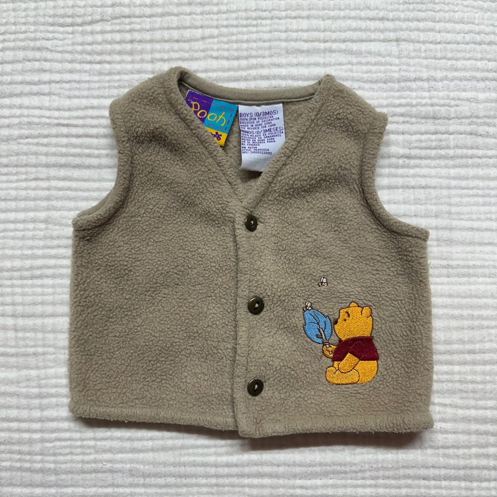 Vintage Y2K Winnie The Pooh Fleece Vest Embroidered Pooh Bear 0/3m Disney
